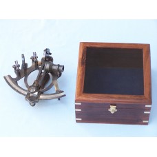7" Antique Brass Sextant With Rosewood Box